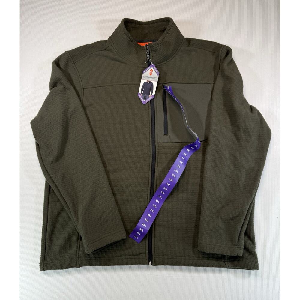 Free Country Grid Fleece Mens Full-Zip Jacket, Green Polyester 2XL, New, Reg $80